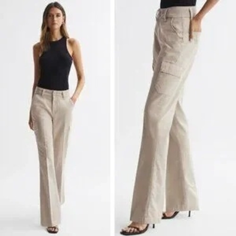 Paige Sloane wide leg cargo women 32 cream jeans high rise utility trousers NWT